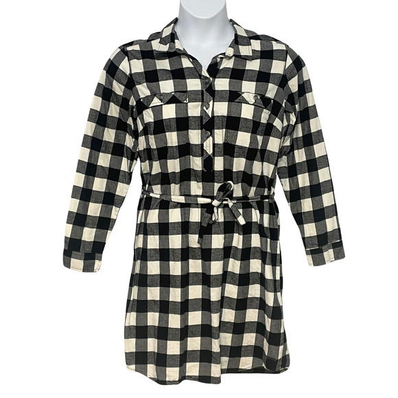 Eddie Bauer Sz 14 Long Sleeve Shirt Dress w/Belt Buffalo Plaid Flannel Cozy Fall - Picture 1 of 9